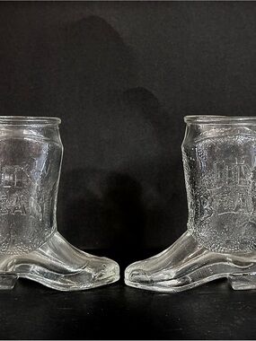 Jim Beam Whiskey Boot Shot Glass Lot 2pc set drinking bar collectible